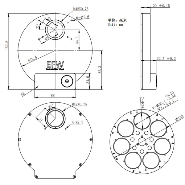 ZWO Motorisiertes Filterrad EFW 7x36mm II