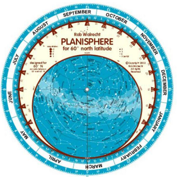 Rob Walrecht Carta Stellare Planisphere 60°N 25cm