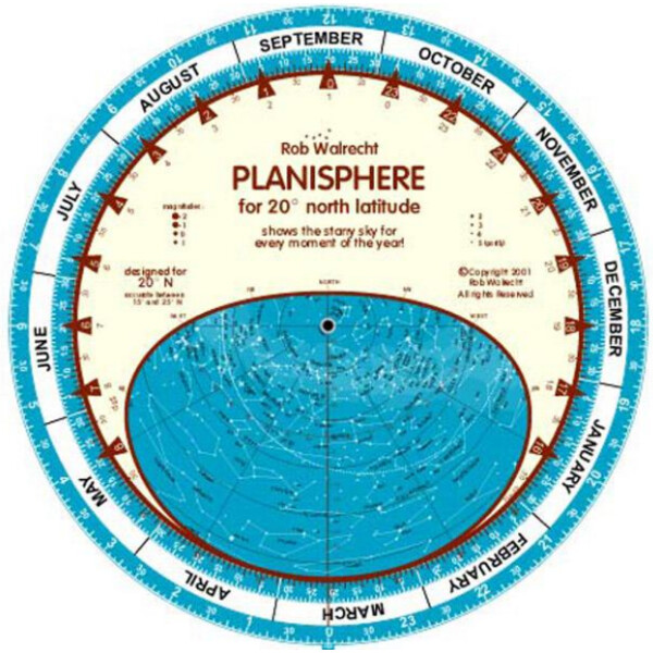 Rob Walrecht Carta Stellare Planisphere 20°N 25cm