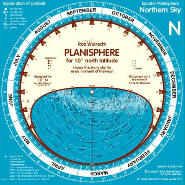Rob Walrecht Carta Stellare Planisfero 0° Equatore 25cm