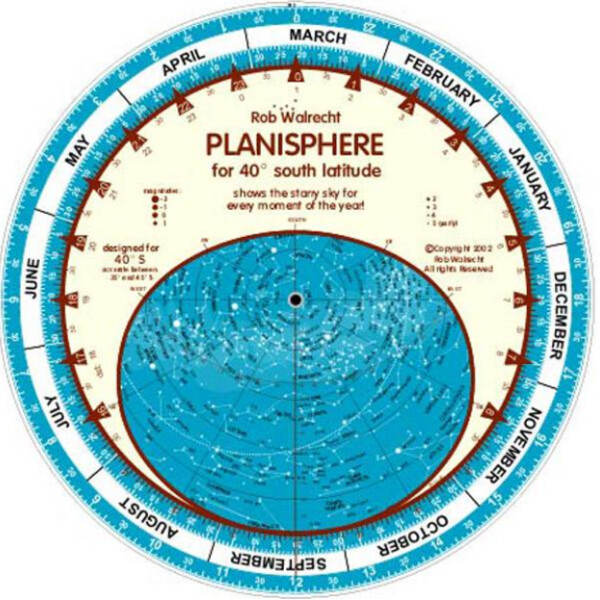 Rob Walrecht Carta Stellare Planisphere 40°S 25cm