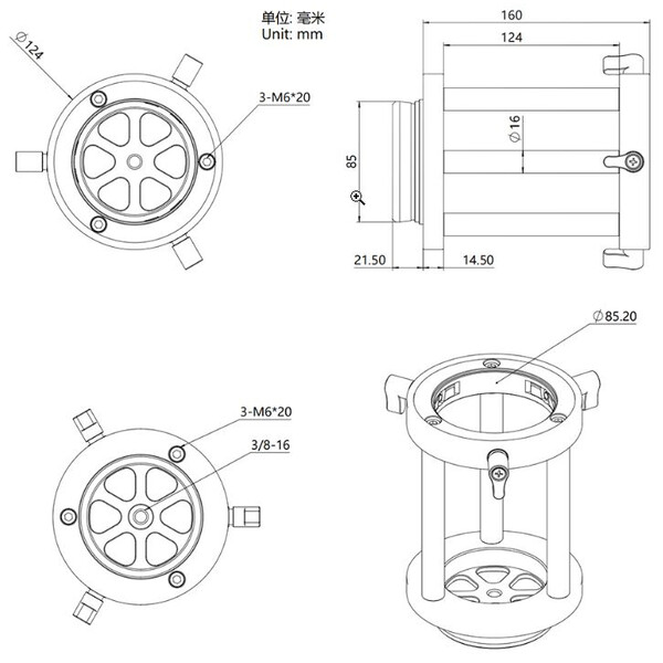 ZWO Prolunga per colonna PIer Extension PE160 for AM5