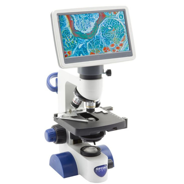 Optika Microscopio B-62V, Schermo, 7 pollici, DIN, achro, 40-400x, LED, 1W, Tavolo a croce, Condensatore di Abbe