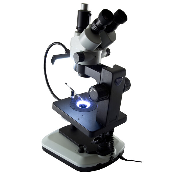 Optika Microscopio stereo zoom OPTIGEM-20 trino, BF, DF, Greenough, w.d. 100mm, 10x/21mm, 0,7x-4.5x