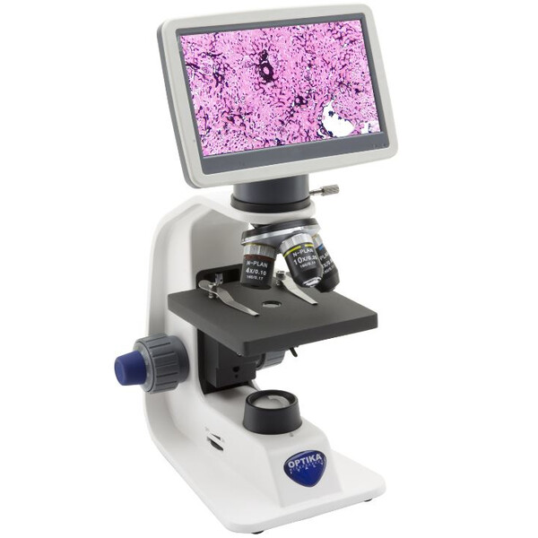 Optika Microscopio B-151R-PLV, digitale, mono, DIN, n-plan, 40x-400x, X-LED 1W, 2 MP, 30fps, LCD, +testata, batteria