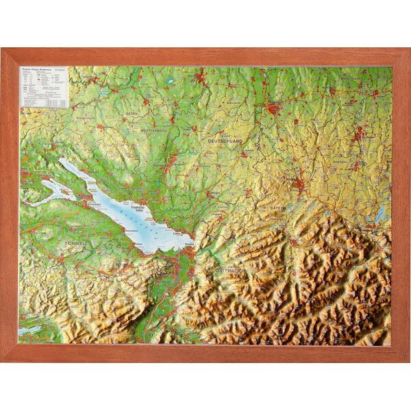 Georelief Mappa Regionale Algovia lago di Costanza, carta piccola in rilievo