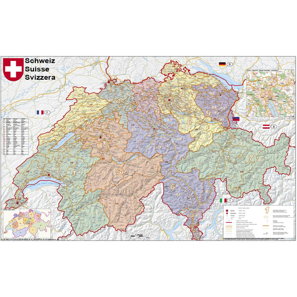 Stiefel Mappa Schweiz politisch mit Postleitzahlen (95 x 62 cm)