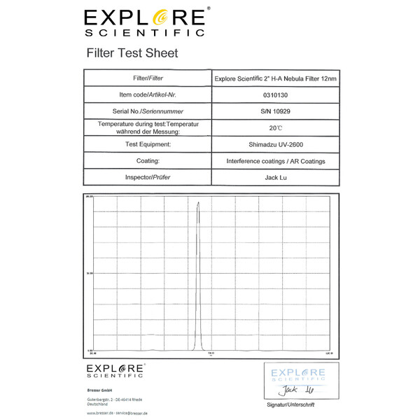 Explore Scientific Filtro H-alpha 12nm 2"