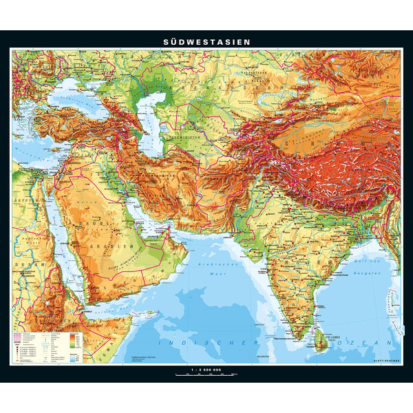 PONS Mappa Regionale Asia sud-occidentale fisica (205 x 172 cm)