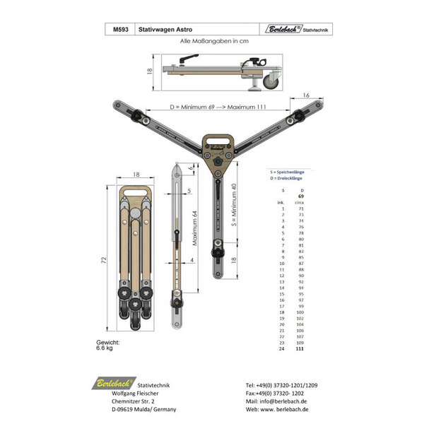Berlebach Carrello per treppiede