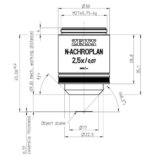 ZEISS Obiettivo Objektiv N-Achroplan 2,5x/0,07 M27