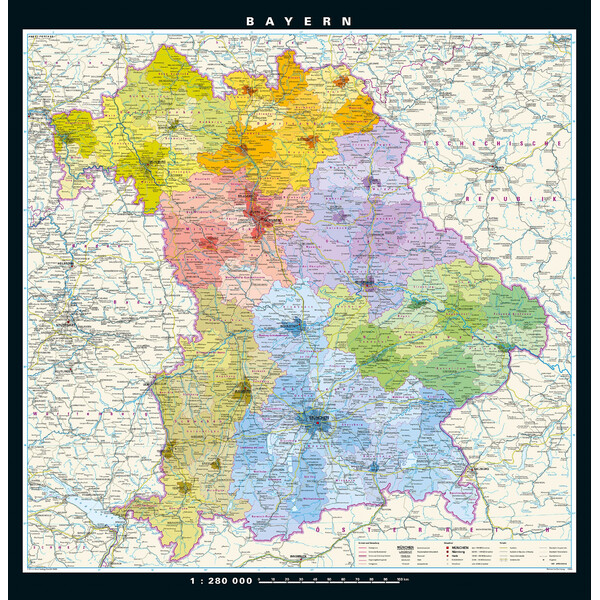 PONS Mappa Regionale Bayern physisch/politisch (148 x 150 cm)