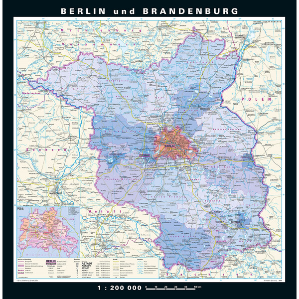 PONS Mappa Regionale Berlino-Brandeburgo fisica e politica (148 x 150 cm)