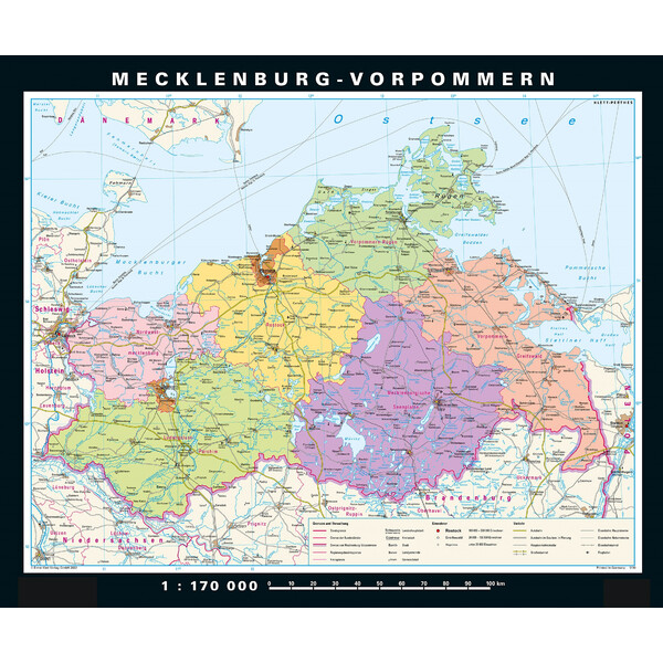 PONS Mappa Regionale Mecklenburg-Vorpommern fisico e politico (178 x 148 cm)