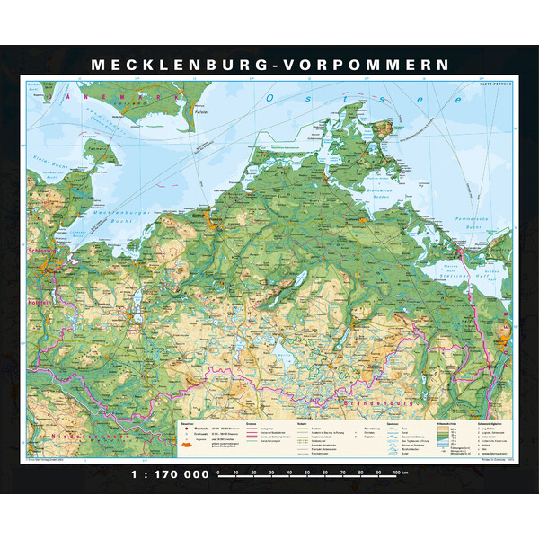 PONS Mappa Regionale Mecklenburg-Vorpommern physisch/politisch (178 x 148 cm)