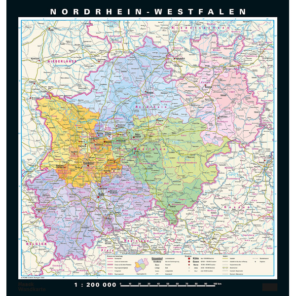 PONS Mappa Regionale Renania settentrionale - Vestfalia fisica e politica (148 x 155 cm)
