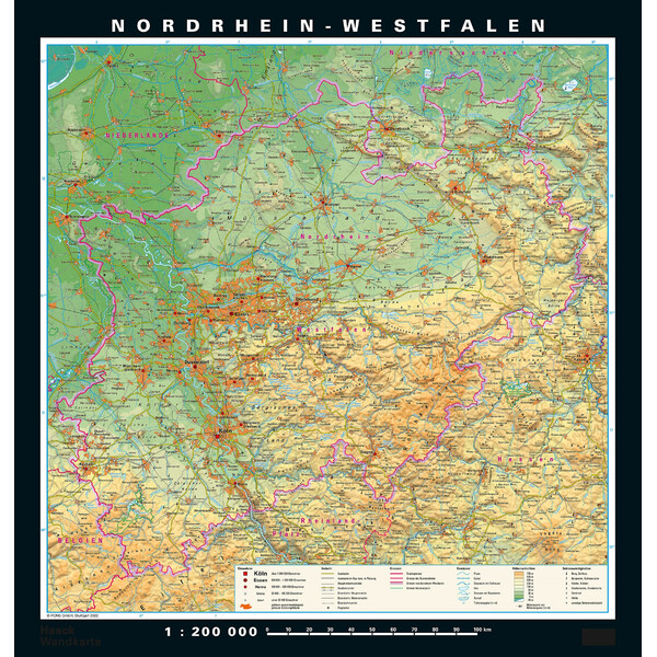 PONS Mappa Regionale Renania settentrionale - Vestfalia fisica e politica (148 x 155 cm)