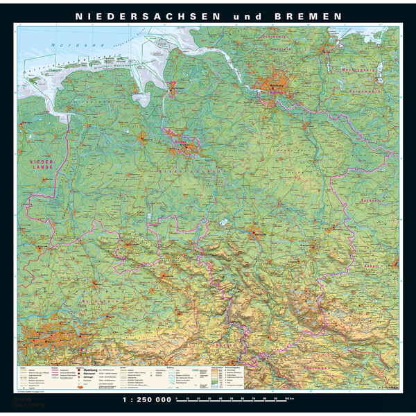 PONS Mappa Regionale Niedersachsen und Bremen physisch/politisch (148 x 150 cm)