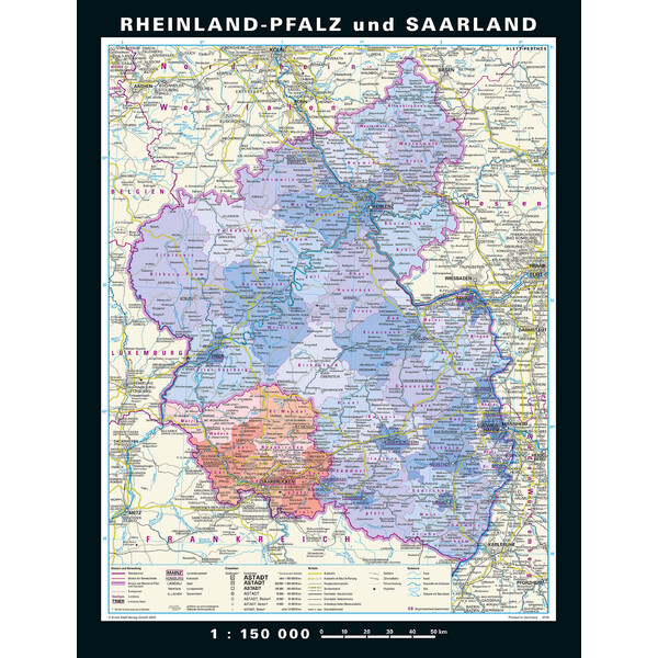 PONS Mappa Regionale Rheinland-Pfalz und Saarland physisch/politisch (148 x 193 cm)