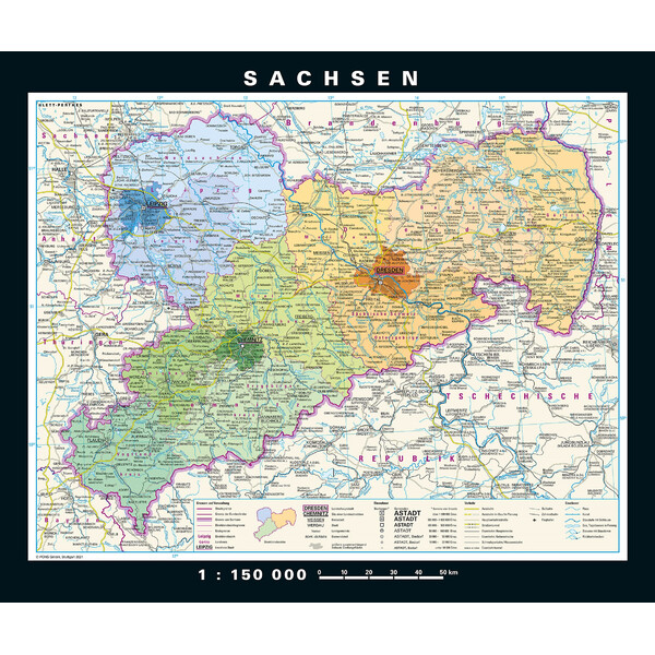 PONS Mappa Regionale Sachsen physisch/politisch (176 x 148 cm)