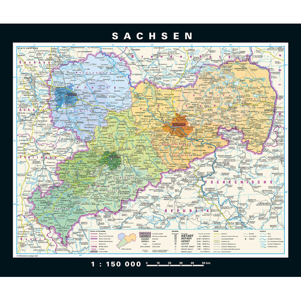 PONS Mappa Regionale Sassonia fisica e politica (176 x 148 cm)