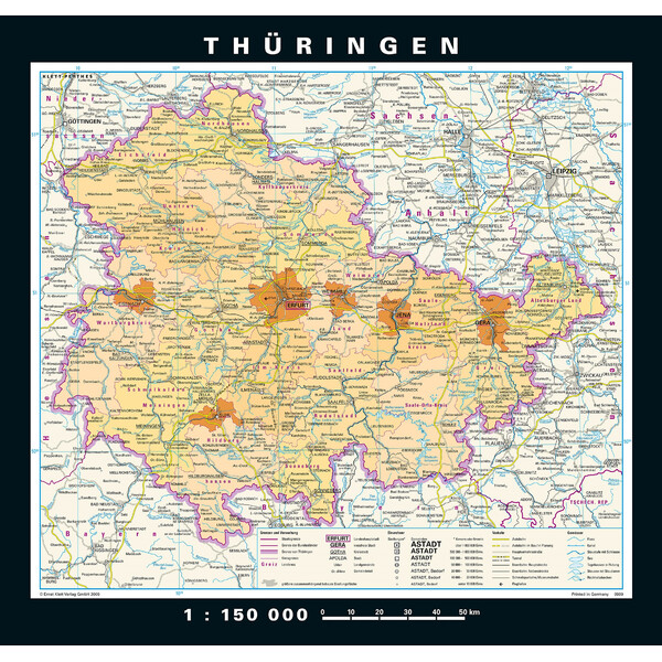 PONS Mappa Regionale Thüringen physisch/politisch (148 x 150 cm)