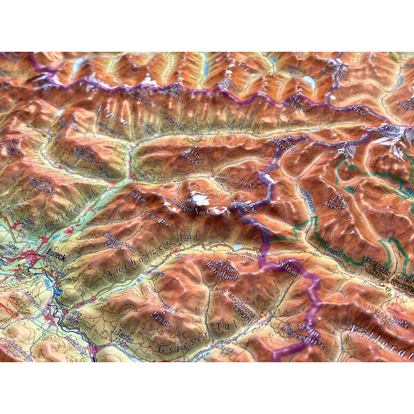 Georelief Mappa Regionale Tirol (78 x 58 cm) 3D Reliefkarte mit Holzrahmen