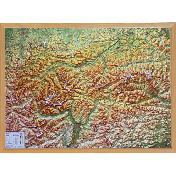 Georelief Mappa Regionale Tirol (78 x 58 cm) 3D Reliefkarte mit Holzrahmen