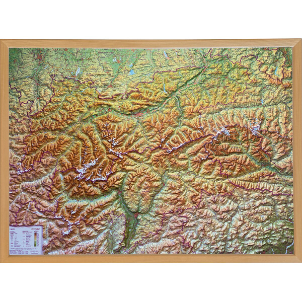 Georelief Mappa in rilievo 3D del Tirolo (78 x 58 cm) con montatura in legno