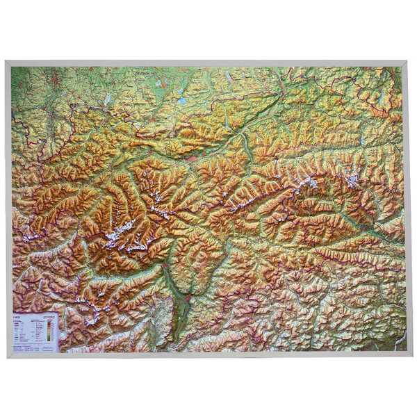 Georelief Mappa Regionale Tirolo (77 x 57 cm) Carta in rilievo 3D con telaio in alluminio