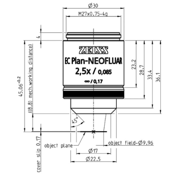 ZEISS Obiettivo EC Plan-Neofluar, 2,5x/0,085 wd=8,8mm