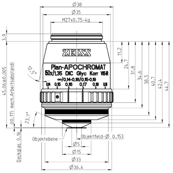 ZEISS Objektiv Plan-Apochromat, DIC 150x/1,35 Glyc Korr wd=0,17
