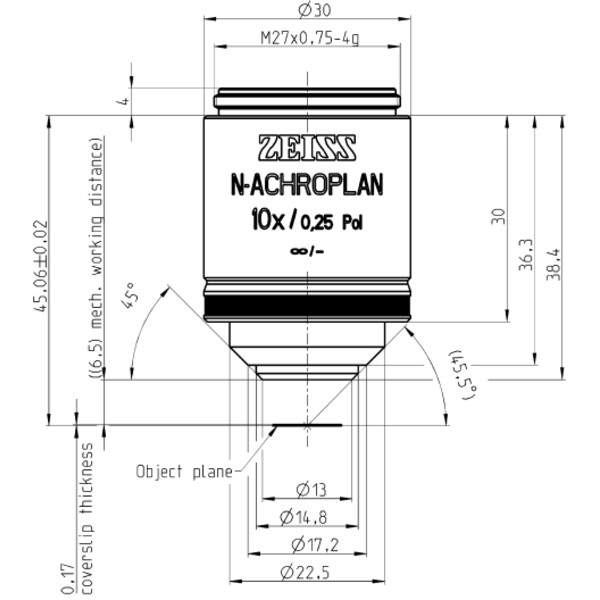 ZEISS Obiettivo N-Achroplan 10x/0,25 polo wd=6,5mm