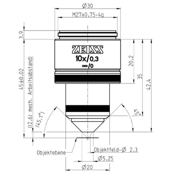 ZEISS Obiettivo W N-Achroplan 10x/0,3 wd=2,6mm
