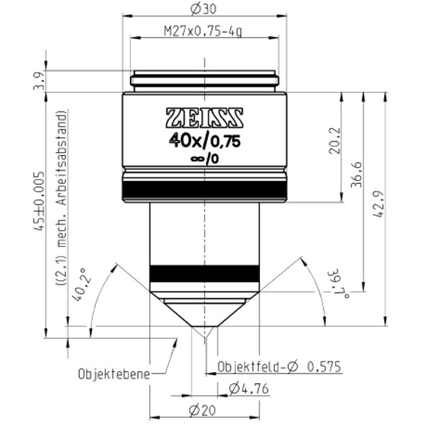 ZEISS Obiettivo W N-Achroplan 40x/0,75 wd=2,1mm