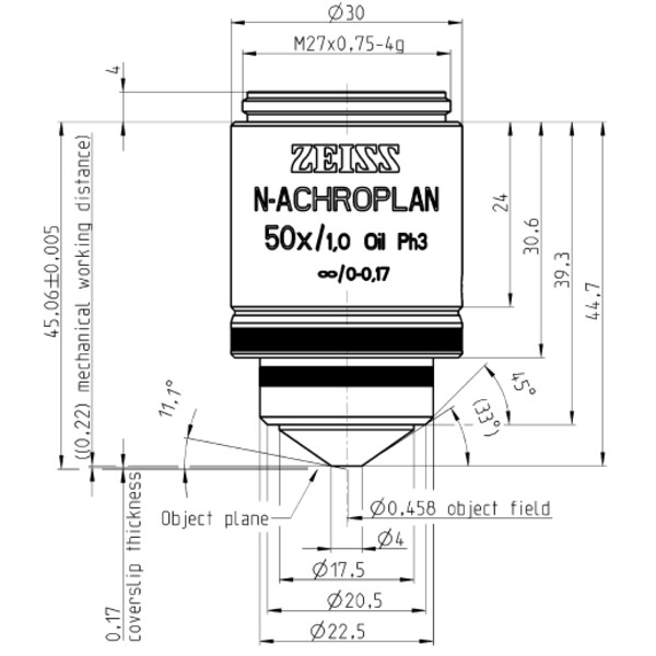 ZEISS Obiettivo N-Achroplan 50x/1,0 Oil Ph3 wd=0,22mm