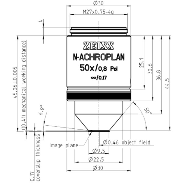 ZEISS Obiettivo Obiettivi N-Achroplan 50x/0,8 polo wd=0,41mm