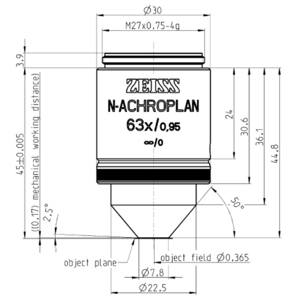 ZEISS Obiettivo Obiettivi N-Achroplan 63x/0,95 D=0 wd=0,17mm