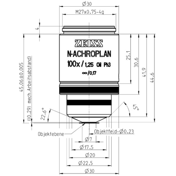 ZEISS Obiettivo Obiettivi N-Achroplan 100x/1,25 Oil Ph3 wd=0,29mm