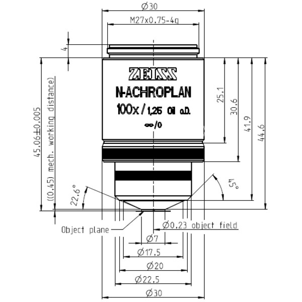 ZEISS Obiettivo Obiettivi N-Achroplan 100x/1,25 Oil D=0 wd=0,45mm