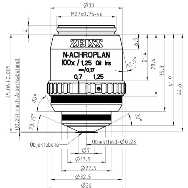 ZEISS Obiettivo N-Achroplan 100x/1,25 Oil Iris wd=0,29mm