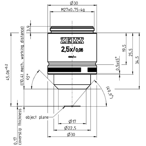 ZEISS Obiettivo Objektiv A-Plan 2,5x/0,06 wd=10,4mm