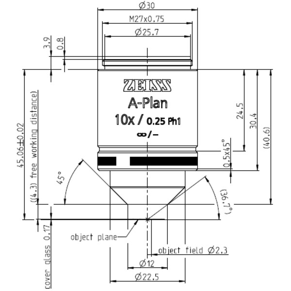 ZEISS Obiettivo Obiettivi A-Plan 10x/0,25 Ph1 wd=4,3mm