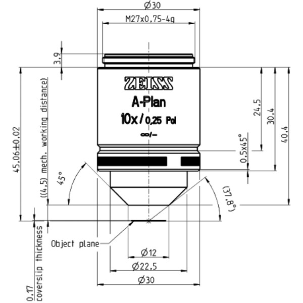 ZEISS Obiettivo Objektiv A-Plan 10x/0,25 Pol wd=4,5mm