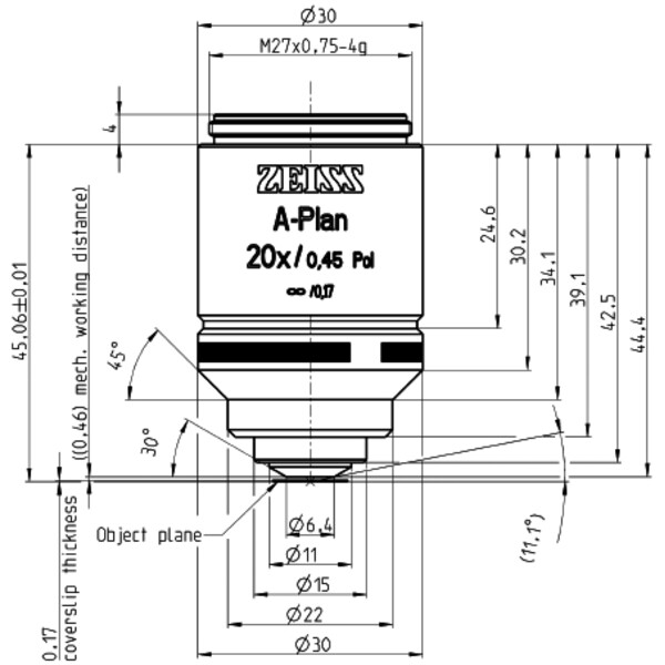 ZEISS Obiettivo Obiettivi A-Plan 20x/0,45 polo wd=0,46mm