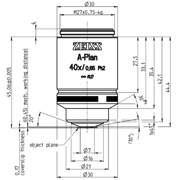 ZEISS Obiettivo Obiettivi A-Plan 40x/0,65 Ph2 wd=a=0,45mm