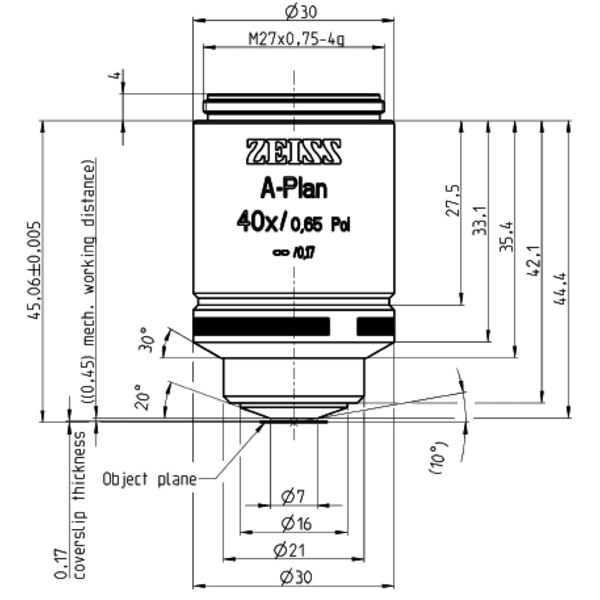 ZEISS Obiettivo Objektiv A-Plan 40x/0,65 Pol wd=0,45mm