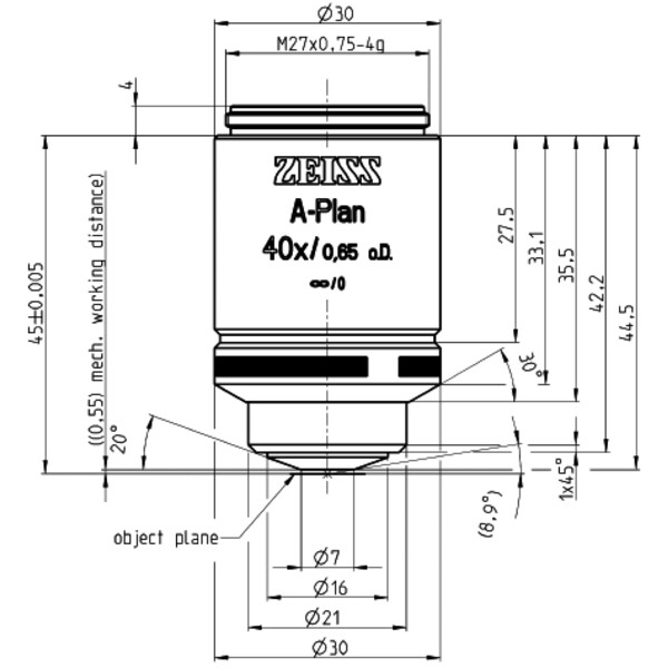 ZEISS Obiettivo Obiettivi A-Plan 40x/0,65 D=0 wd=0,55mm