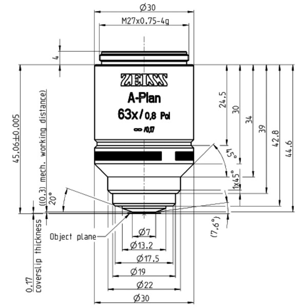 ZEISS Obiettivo A-Plan 63x/0,8 polo wd=0,30mm
