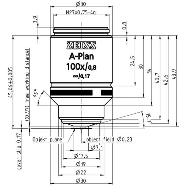 ZEISS Obiettivo Obiettivi A-Plan 100x/0,8 wd=0,97mm